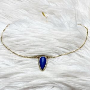 Sole/Society Bohemian Almond Shaped Statement Necklace Blue and Gold